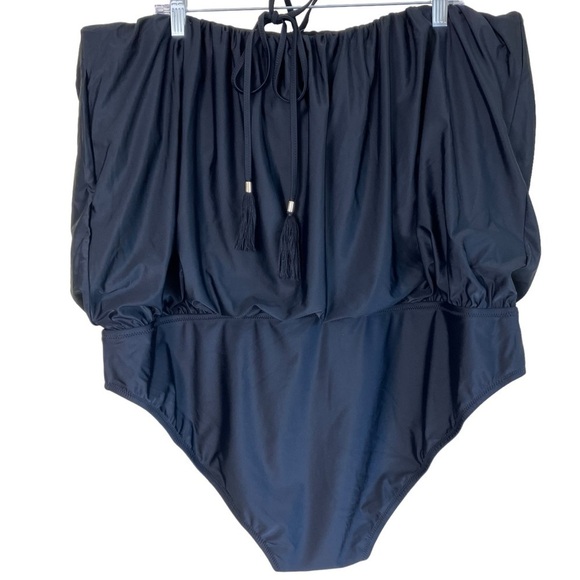 NWT J.Crew Draped Blouson One Piece Swimsuit Strapless Black Plus Size Sz 22 - Picture 4 of 16